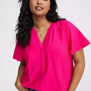 Torrid Vibrant Pink Flutter Sleeve Blouse